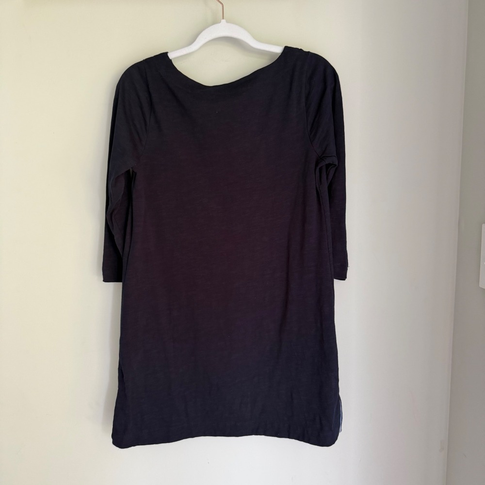 J. Crew 100% Cotton Dress Tunic Cover-Up Navy Blue 3/4 Sleeve Contrast Trim SZ S - Picture 4 of 9